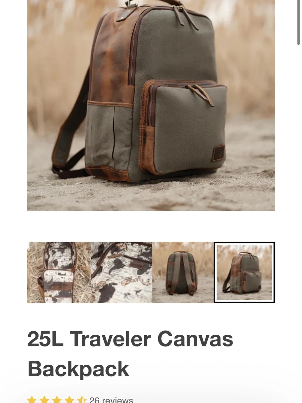 Kodiak Canvas Backpack in Olive Green with Brown Trim